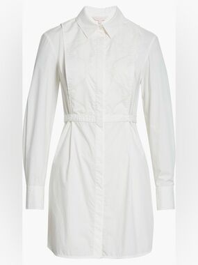 Rebecca Taylor White Embroidered 100% Cotton Bib Blouse Tunic Tie Waist Size 2